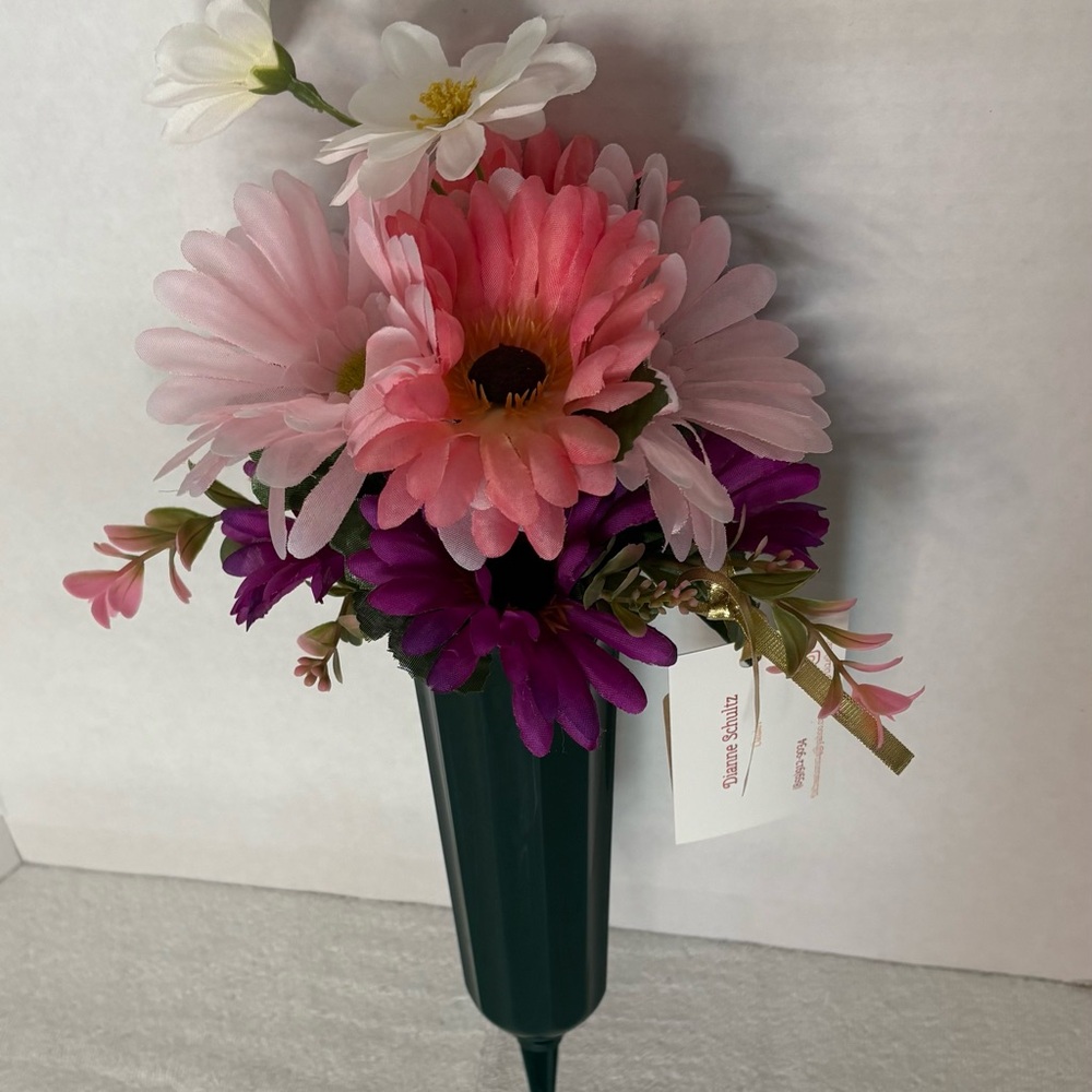 Unbranded Pink & Purple Artificial Flower Grave Vase Accent